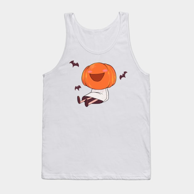 Cute and dorky pumpkin ghost smile on Halloween Tank Top by Itsacuteart